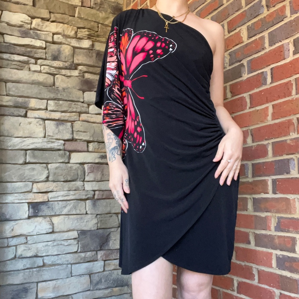 Bisou Bisou one shoulder butterfly dress